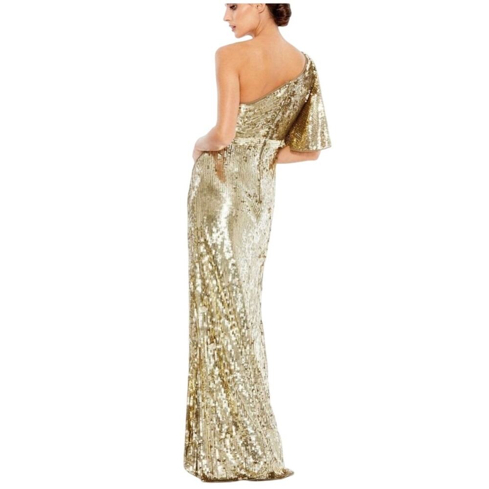 Mac Duggal 93540 Gold One Shoulder Sequin Evening Gown Maxi Dress Size 2 - Picture 9 of 11